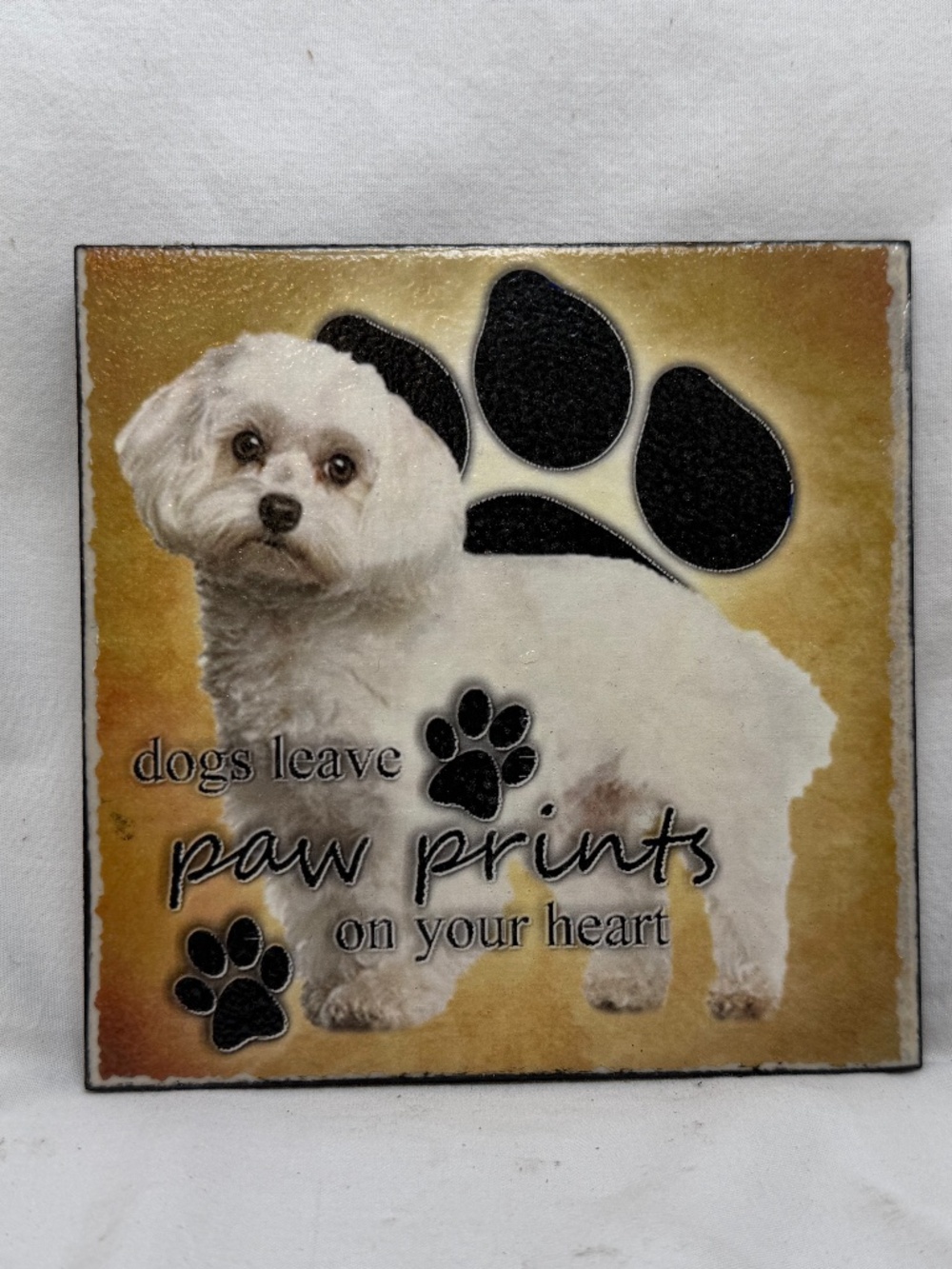 Handmade Ceramic Tile Wall Hanging Decopage Maltese Graphic